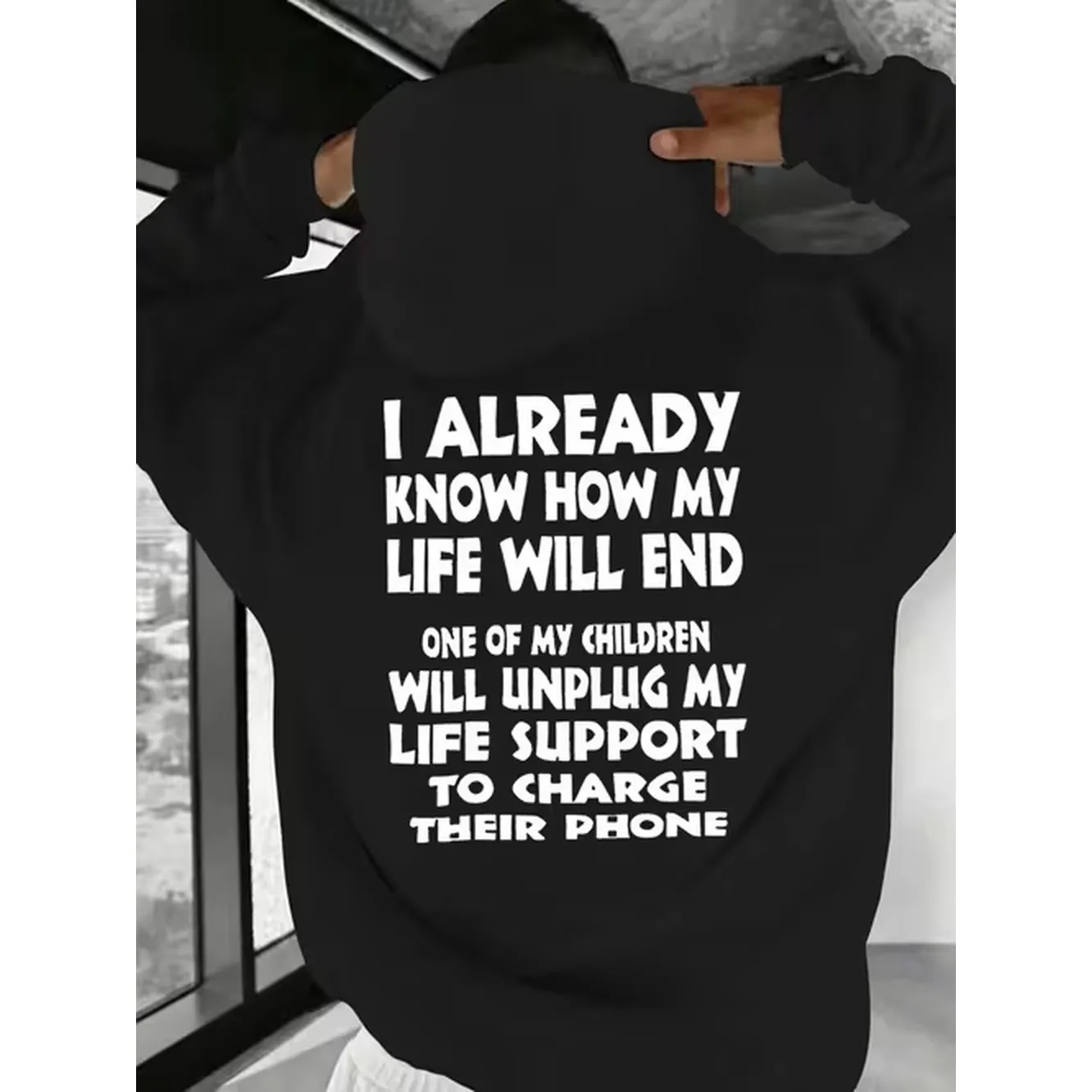 item picture mens hoodie funny sarcastic sweatshirt i already my life will end back print heavyweight 280g knitted fabric kangaroo pocket adjustable hood autumn winter black pullover machine washable comfortable outfit fall winter clothing