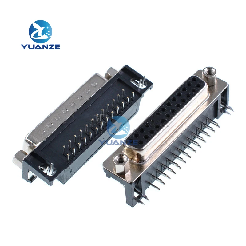 2PCS DB25 Female Male PCB Mount D-Sub 25 pin PCB Connector RS232 Connector 90-degree bent needle DR25 New Hot