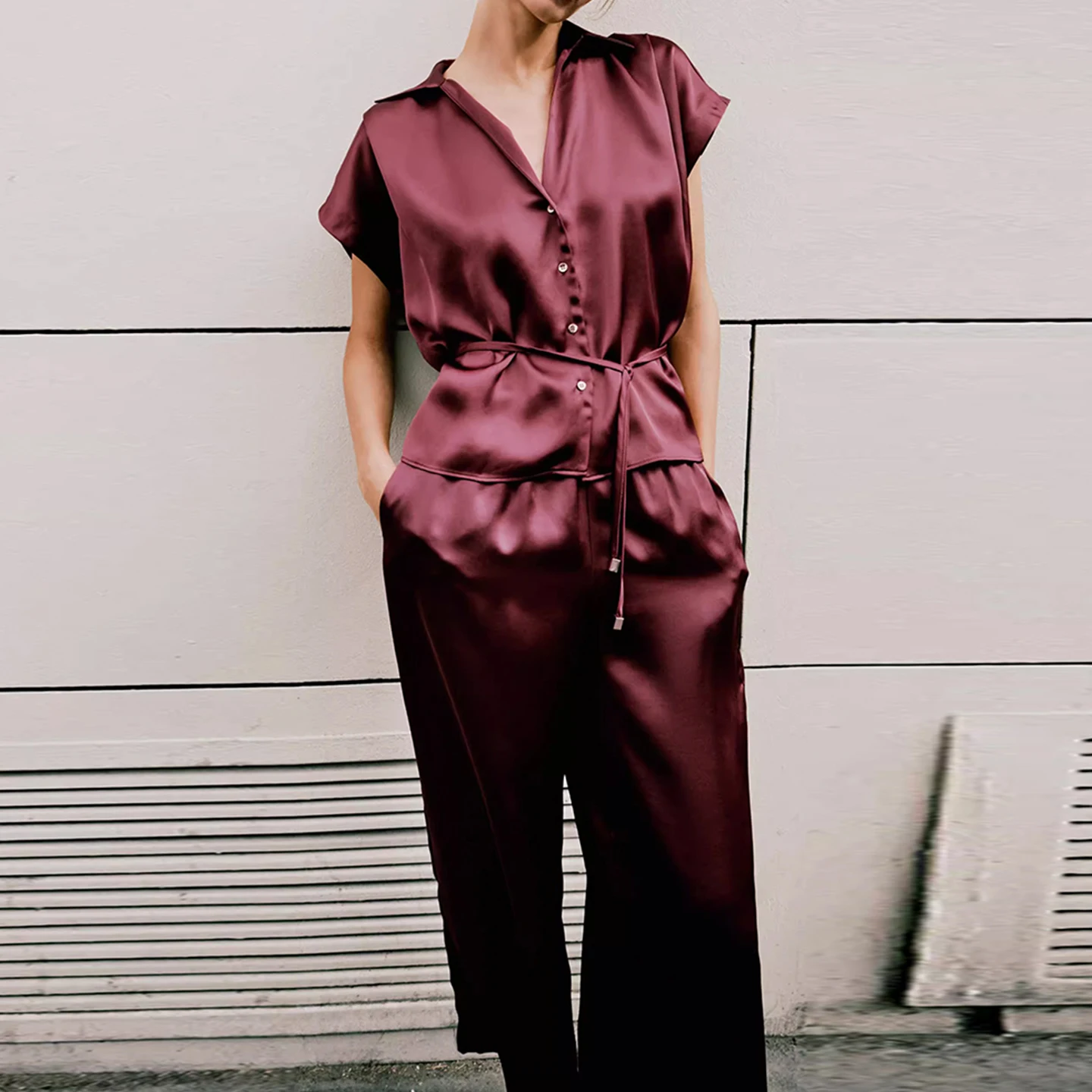 패셔너블한 V넥 오버사이즈 여성 벨티드 시크 슬림 유럽풍 스트레이트 컷 레귤러 얇은 청년 의류