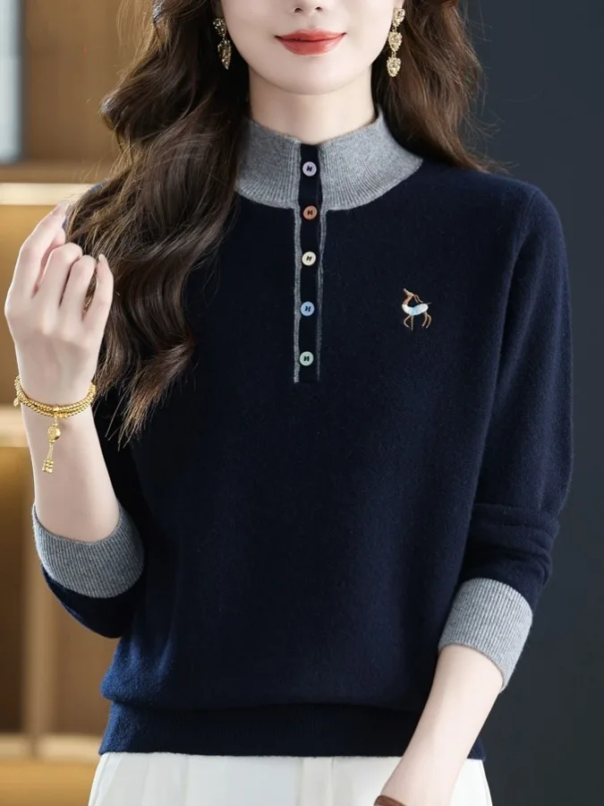 Thiened f-ハイカラーニットセーター、中年女性向け、カジュアル、柔らかいウール生地、ロング丈、暖かい冬用、新作...