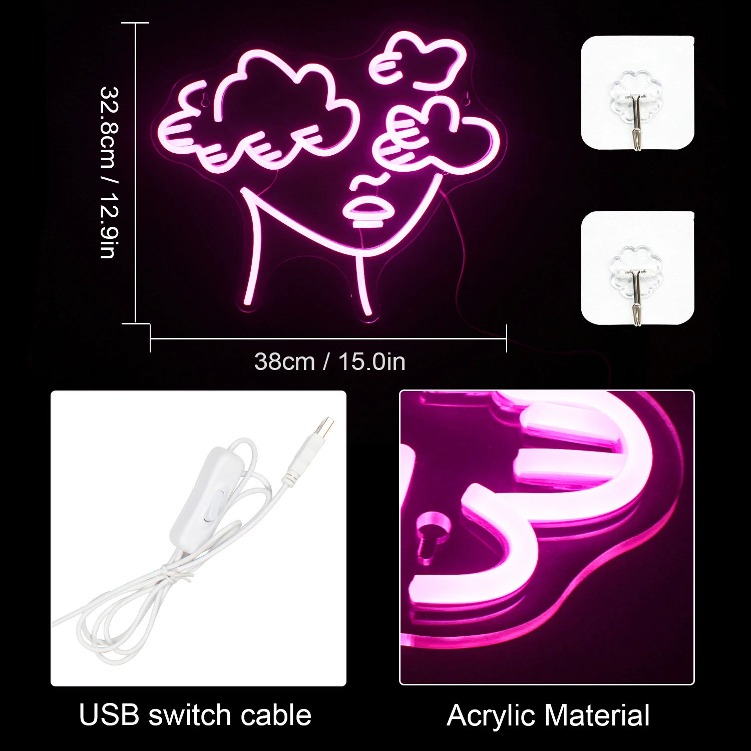 Personality Brain Art Face Neon Sign Wall Decor Men's Cave Neon Light Studio Game Room Neon Decor Led Sign Home Bar Wall Decor