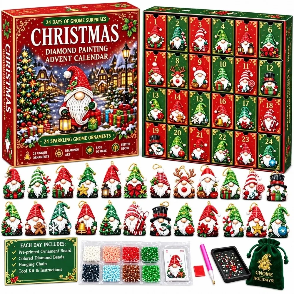 Unique Gnomes Christmas Gnome Advent Calendar Flower Crafts Diamond Art Halloween Gnome Surprises Diamond Painting Complete Set