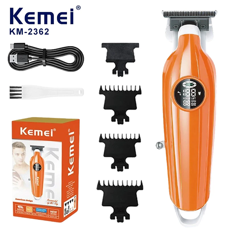Kemei KM-2362 Barber Cordless Hair Trimmer 0mm Zero Gapped Carving Clipper Detailer Professional Electric Finish Cutting Machine