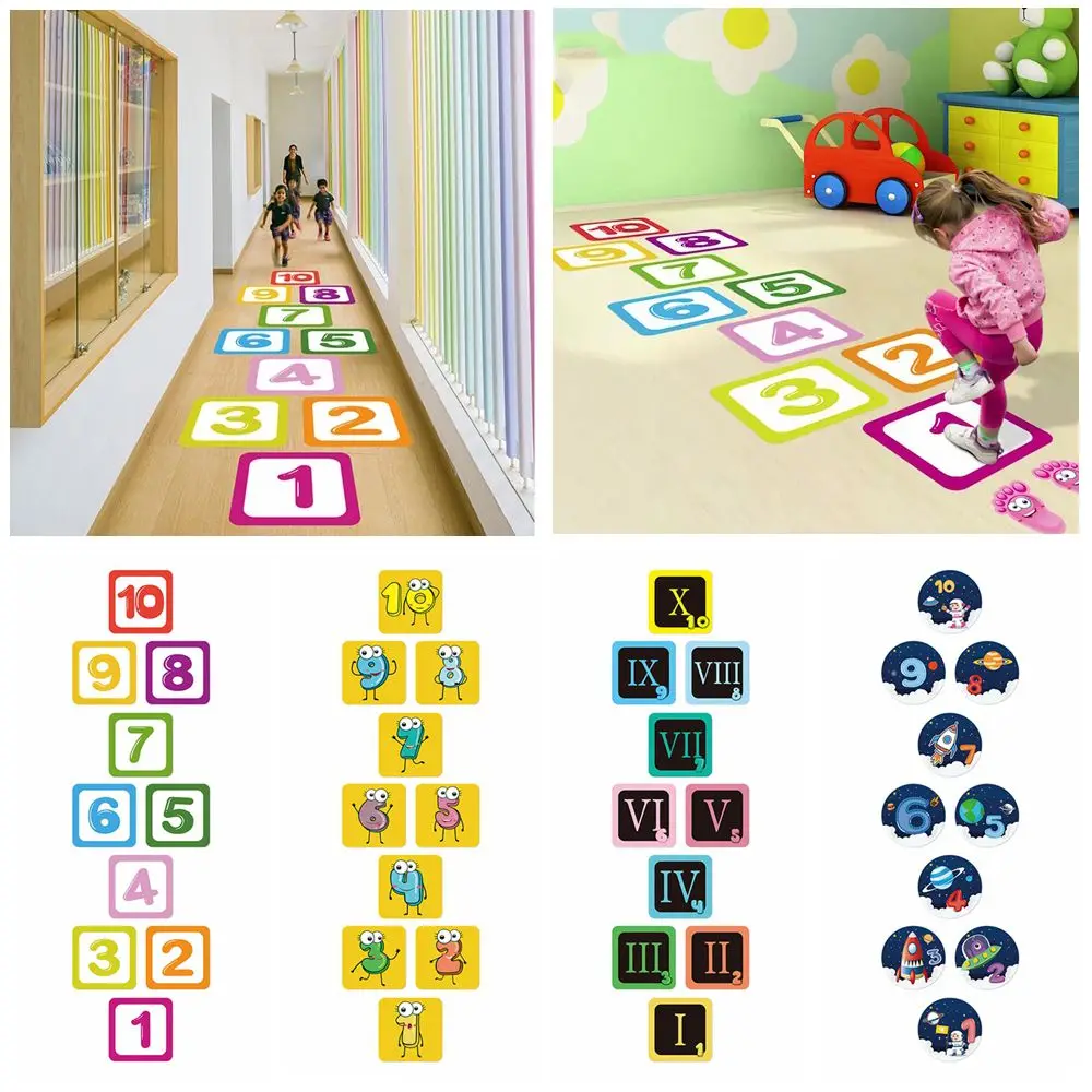 Calcomanías autoadhesivas para guardería, adorno de guardería, dibujos animados, números, pegatinas de suelo, regalo para padres e hijos, juego de rayuela