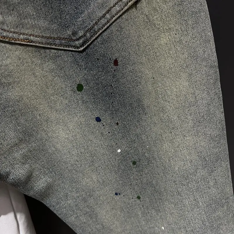 Men's Clothing Spring and Autumn Thin Printed Jeans Trendy Brand Light Luxury All-match Small Straight Letter Denim Trousers