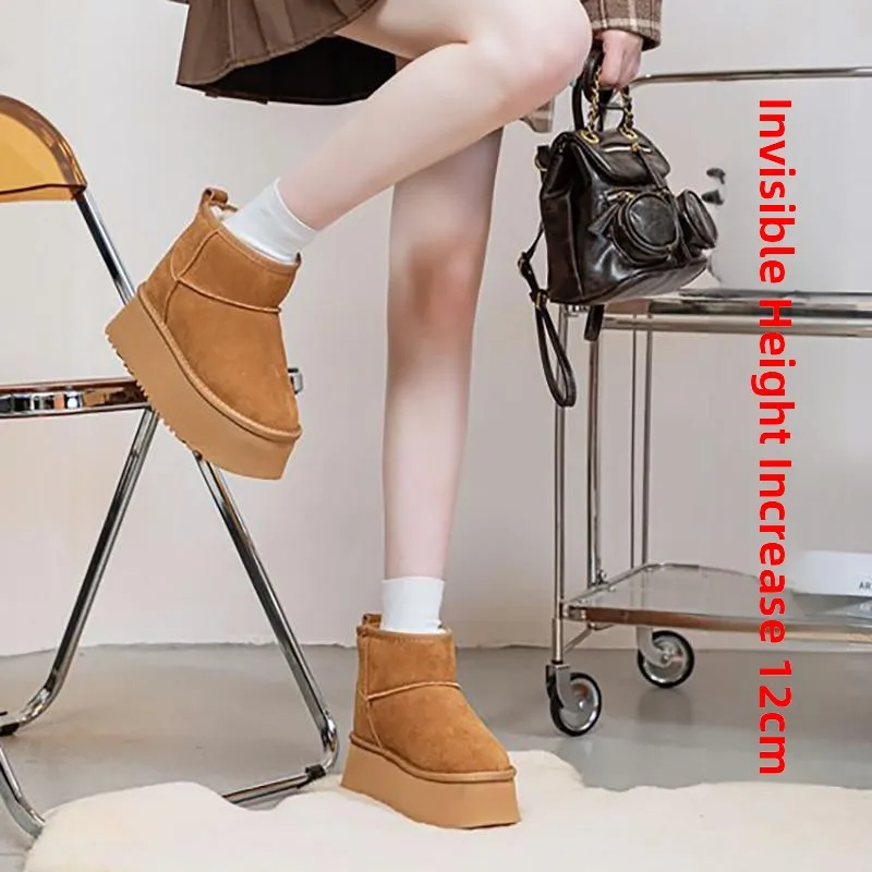 

Women's Winter Warm Thi Velvet Snow Boots Ultra Lightweight High Heel Casual ort Tube Rubber Bot round Toe Booties