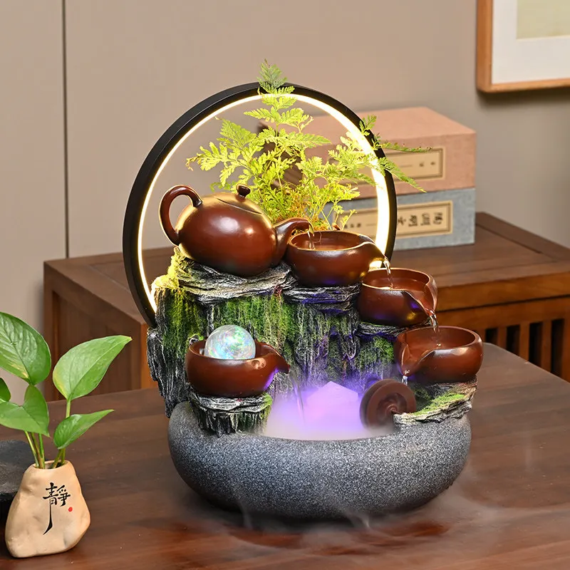 Modern Chinese Style Fountain Decor Recycle Desktop Zen Waterfall Living Room Office Ornaments Humidifier Miniatures Sculpture