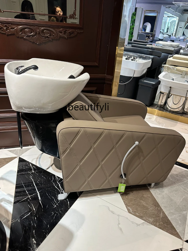 Half Lying Shampoo Chair Salon Sitting Hair Salon Flushing Bed Ceramic Basin Facial Bed