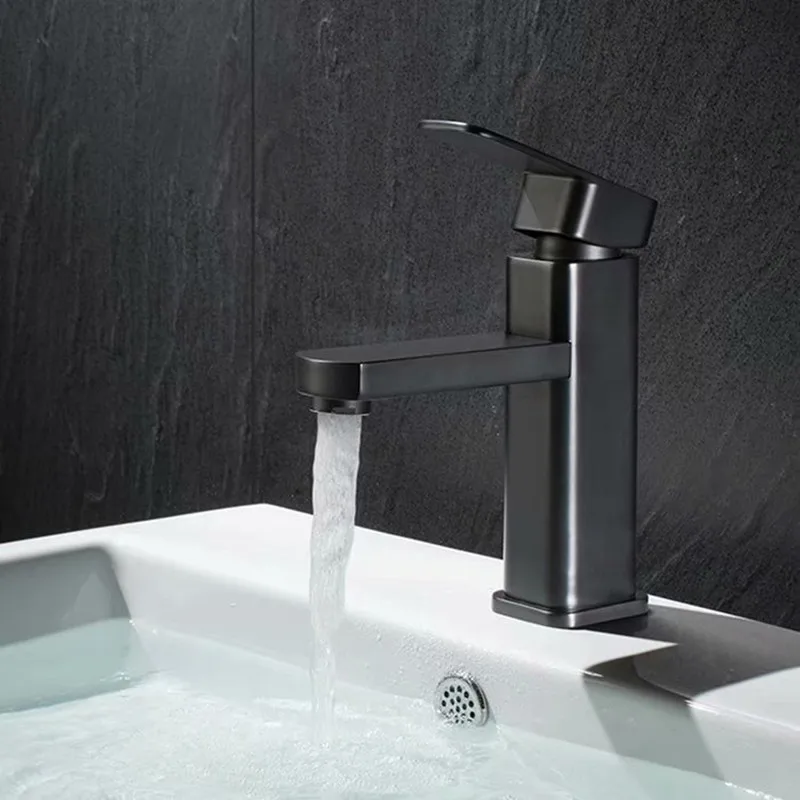 

All copper black matte matte faucet black higher basin faucet square black lacquered hot and cold faucet