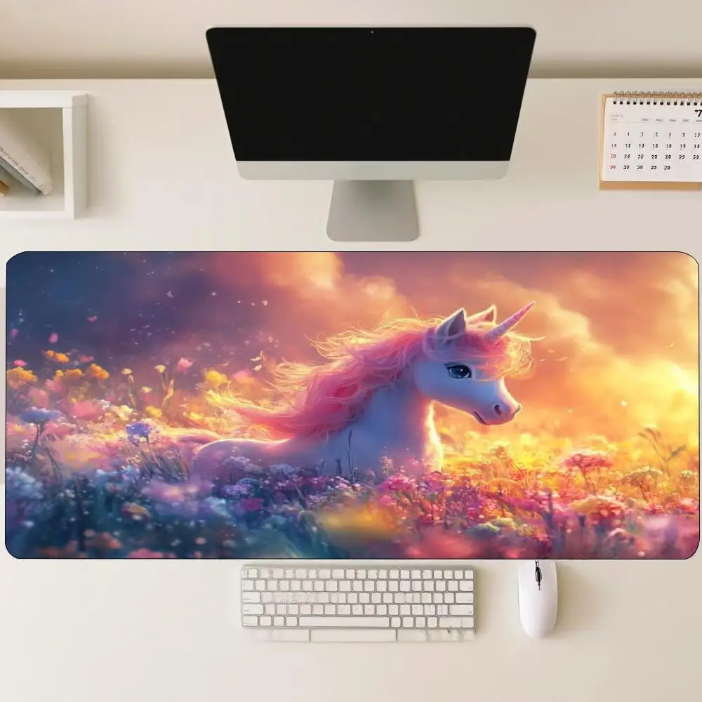 Cute Rainbow Unicorn Fantasy Cloud Floral Art Large Gaming Mouse Pad Non Slip Rubber Base Extended Desk Mat For PC Laptop Gaming