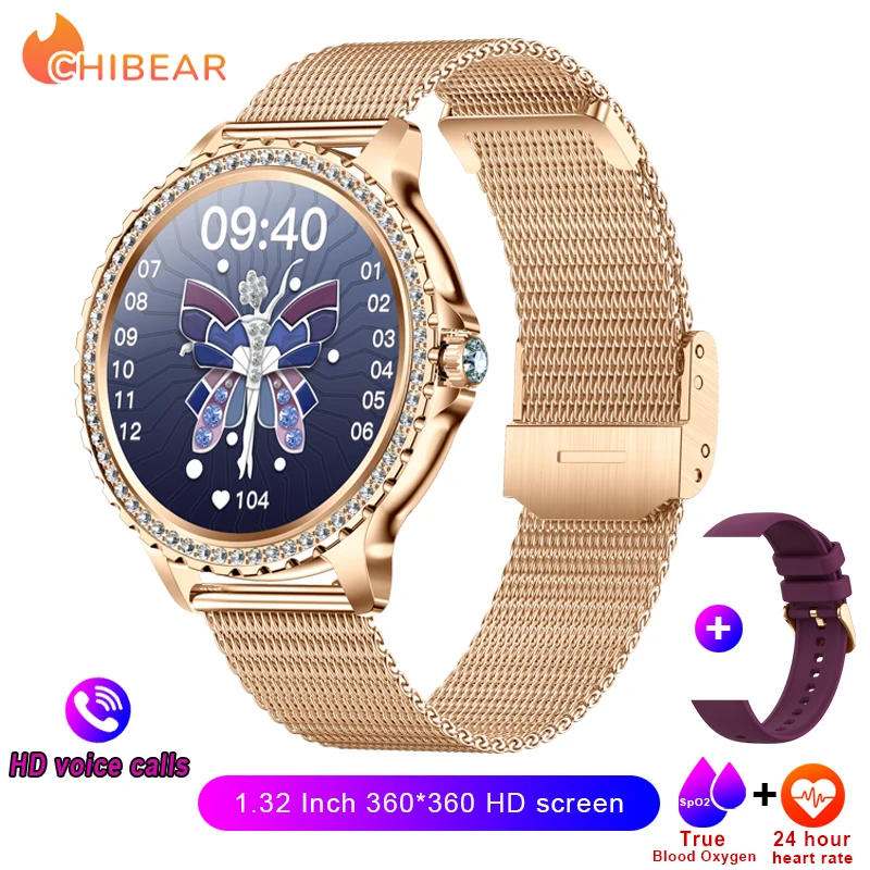 AMOLED-Bildschirm-Smartwatch, Herzfrequenz, Blutsauerstoff, modisches Damenarmband, 2023, Bluetooth-Anruf, Smartwatch für Damen, für Android IOS