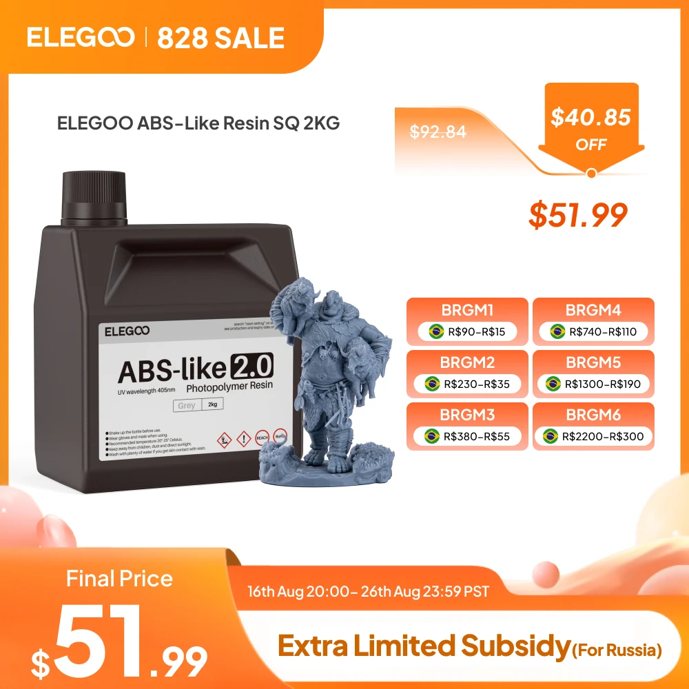 Resina para Impressora 3D ELEGOO 2kg 405nm UV, Resina Semelhante a ABS para Impressão 3D LCD, Alta Precisão, Baixo Odor, Cinza 2000g