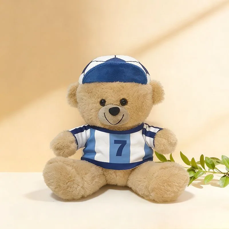

Cute Football Bear Plush Toy Soft Soccer Stuffed Teddy with Removable Jersey and Hat for Kids Adults Sports Fan Gift Home Decor
