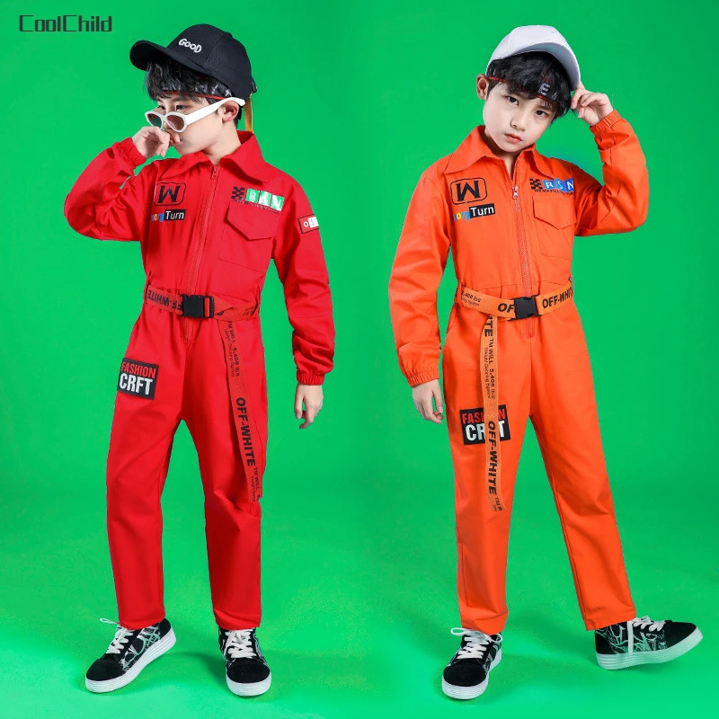 Kids Street Dance Solid Overalls Rompers Boys Hip Hop Bodysuit Girls Cargo Pants Workwear Jumpsuit Clothes Children Streetwear