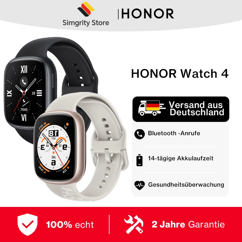 Versión Global HONOR Watch 4 Reloj Inteligente 5ATM Monitor de Oxígeno en Sangre BT5.2 GPS Bluetooth 5.2 Hasta 14 Días de Batería Larga