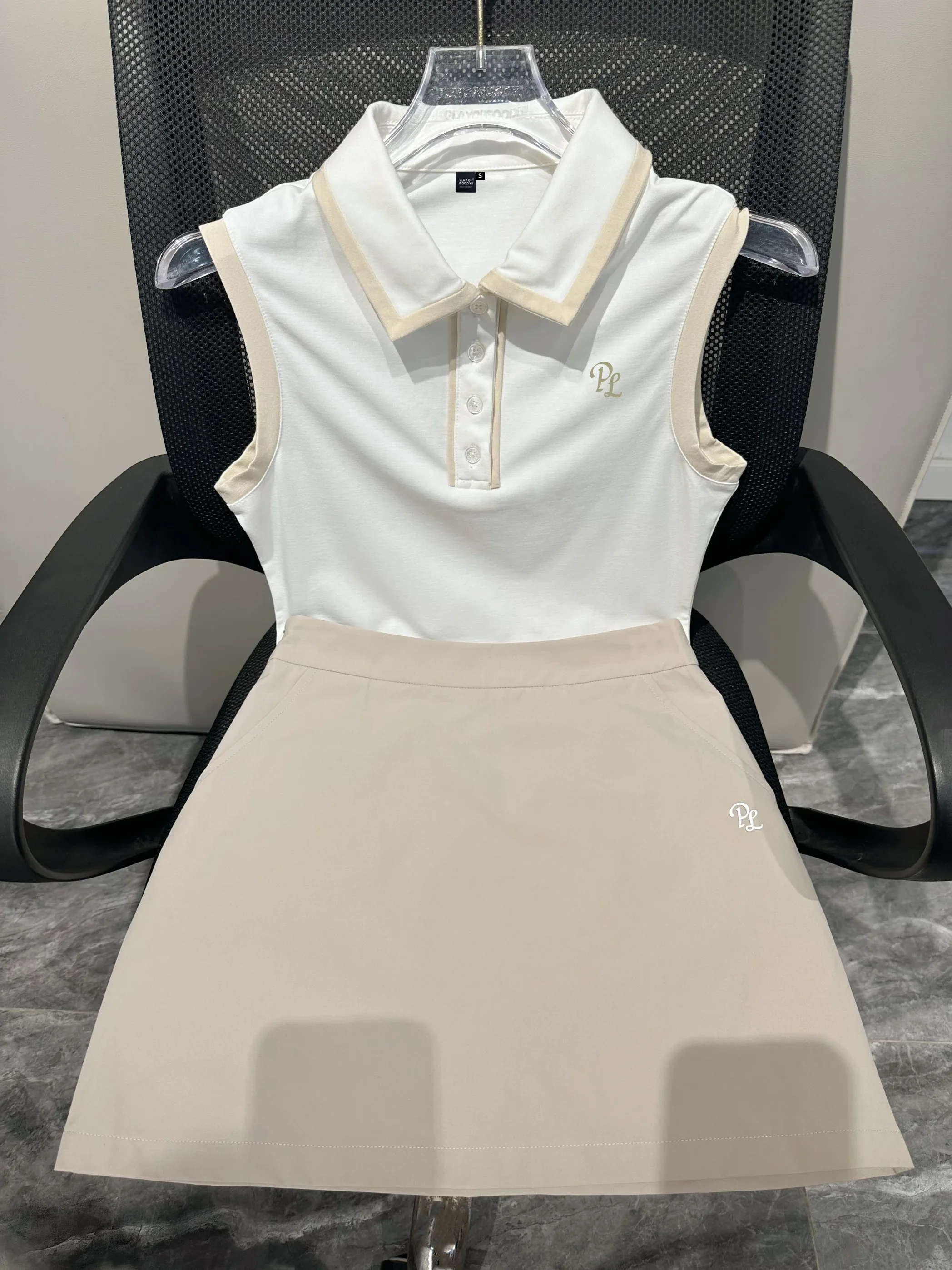 PL New Golf Tank Tops Sleeveless Women Polo Shirt Breathable Slim Lapel T- Shirt High Waist Short Skirt Golf Tennis Pencil Skort