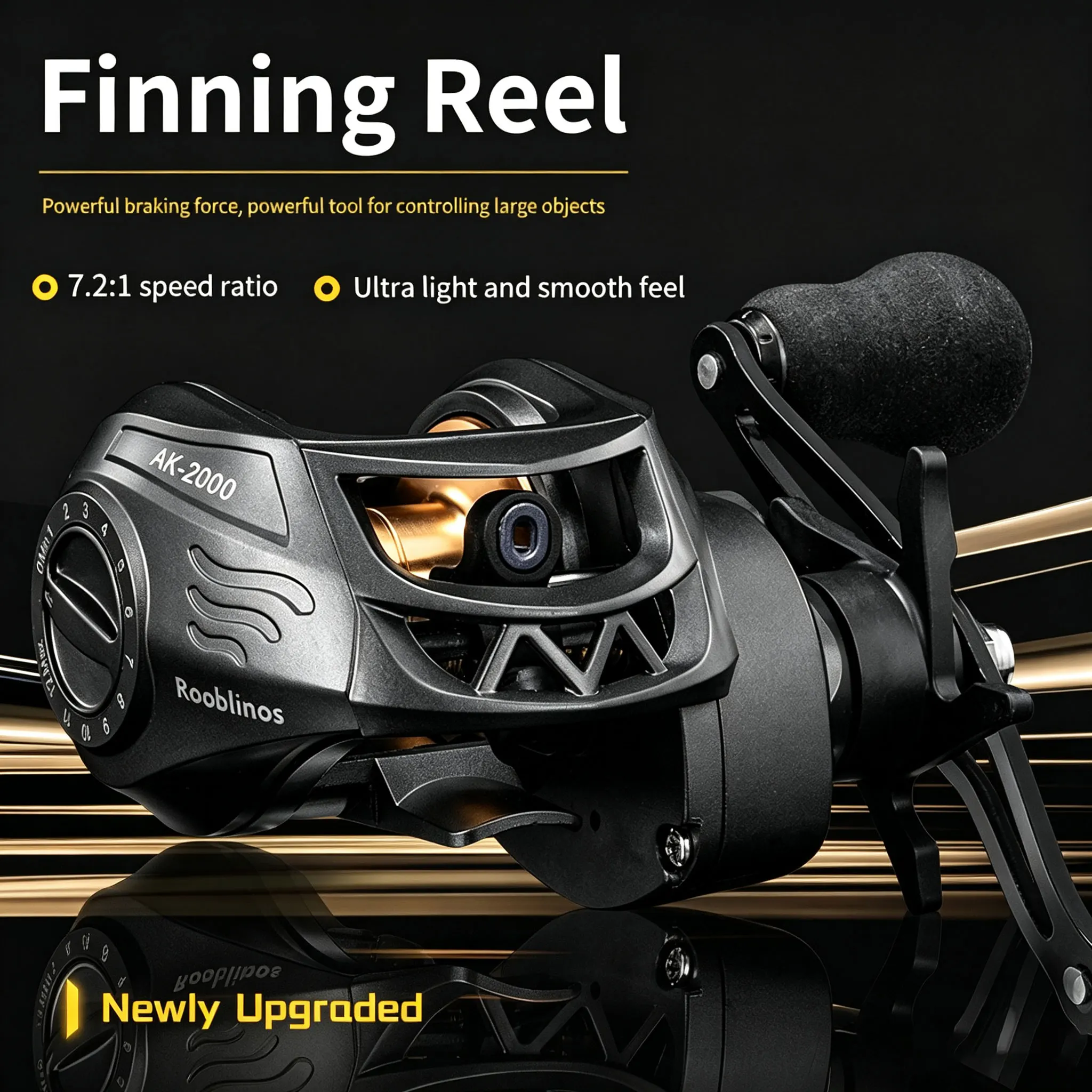 Rooblinos AK Series,7.2:1 Gear Ratio,2+1 Ball Bearing,18LB Max Drag,Baitcasting Reel,For Freshwater Saltwater