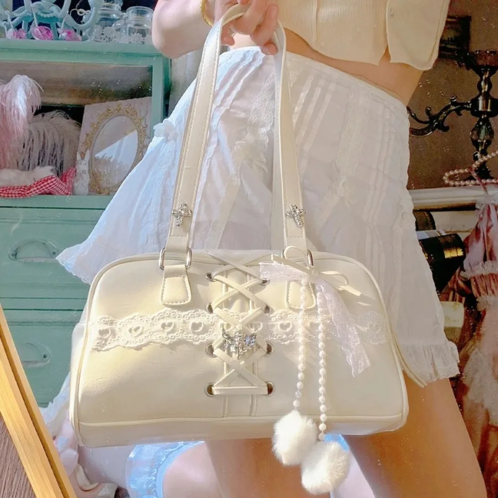 

Lace Bandage Shoulder Bag Japan Original Sac Femme Underarm Bags for Woman Hot Sale Zipper Bolso Boston Bolsos De Mujer