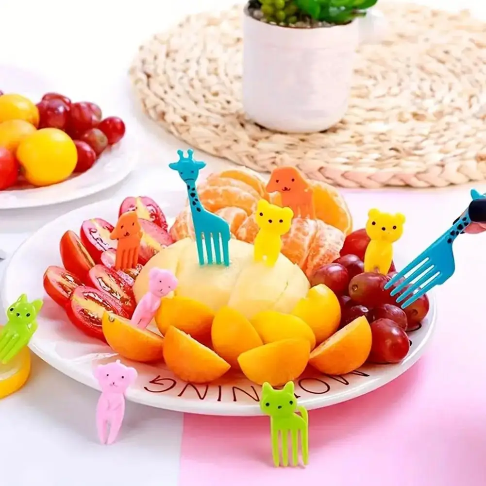 10pcs Cute Animal Fruit Fork Kids Snack Dessert Decoration Forks Toothpick Lunch Salad Accessories Cake Picks