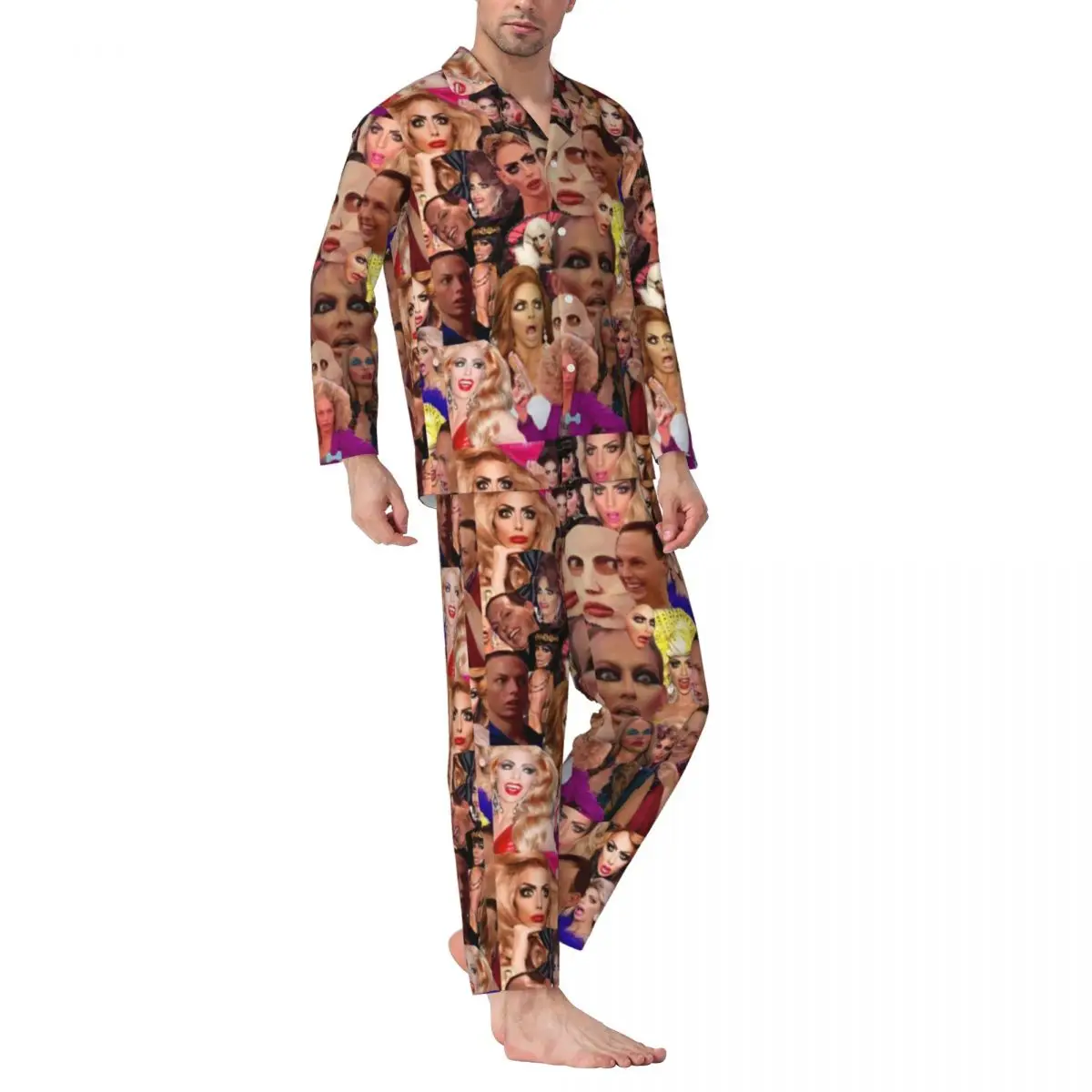 Pajamas Male Queens Meme Print Daily Nightwear Alyssa Edwards Collage 2 Pieces Casual Pajamas Set Long-Sleeve Oversize Home Suit