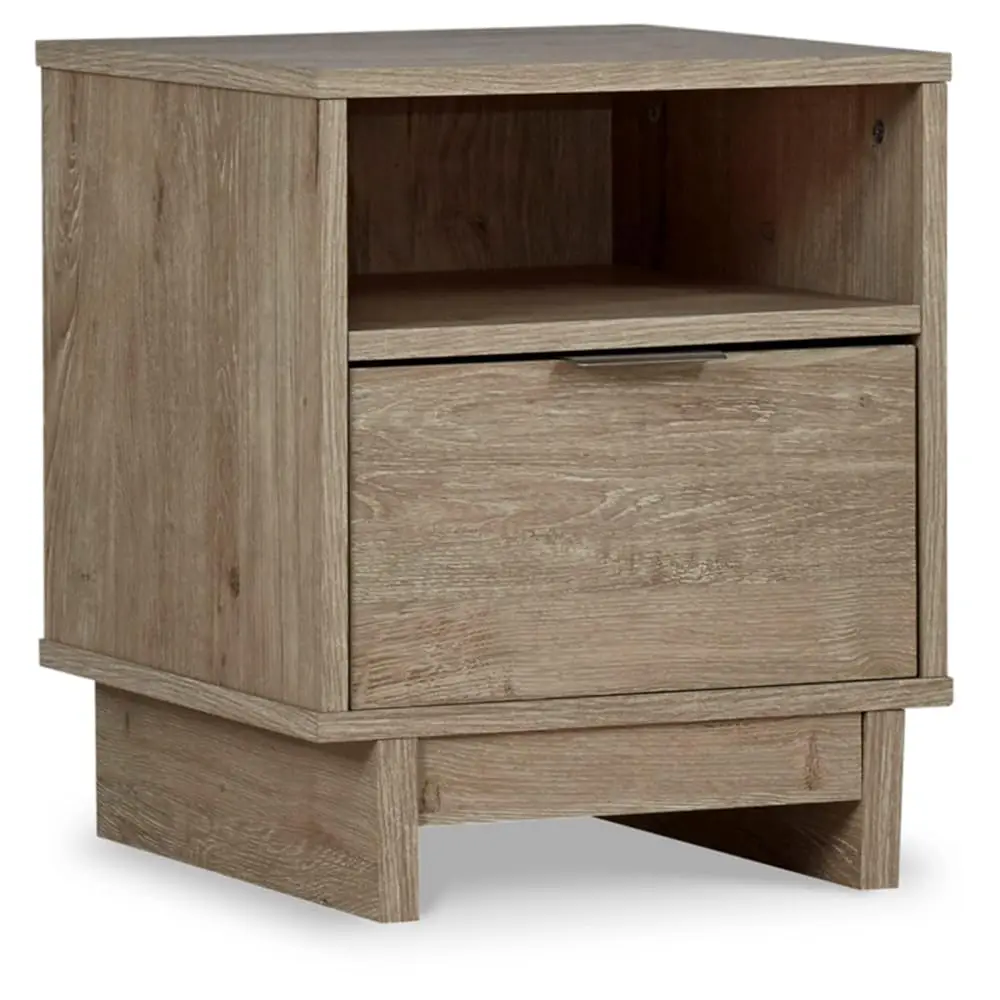 

Прикроватная тумбочка Oliah Rustic с 1 ящиком и открытым кубиком, светло-коричневый
