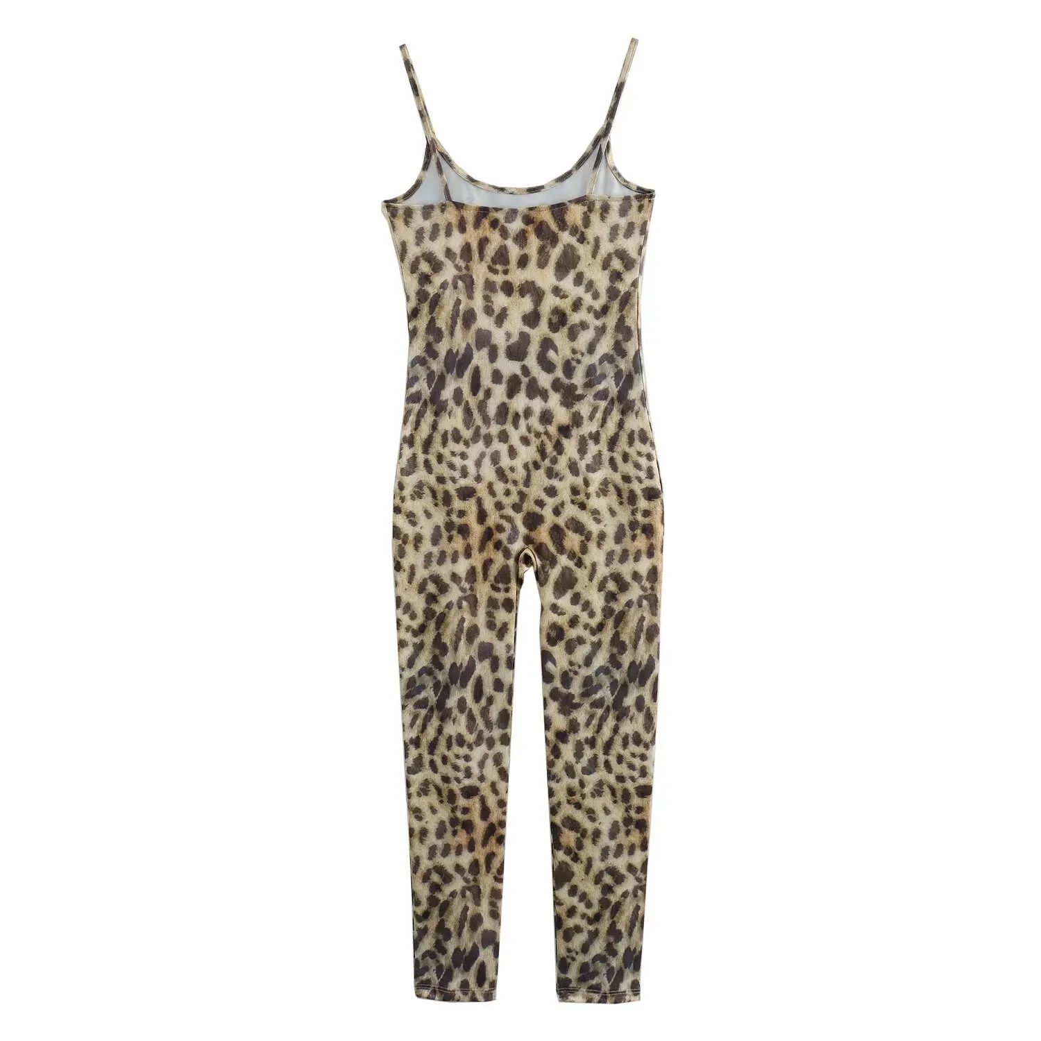 Leopard print jumpsuit with small V-neck fashionable and sexy temperament versatile slim fit and slimming pants new design