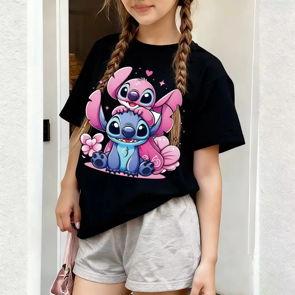 

Детские футболки Disney Stitch с короткими рукавами для мальчиков и девочек, из чесаного хлопка, для модных прогулок.