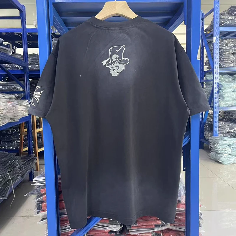 West Coast Choppers T-Shirt European American Street Skull Magician Letter Print Washed Round Neck Short Sleeve