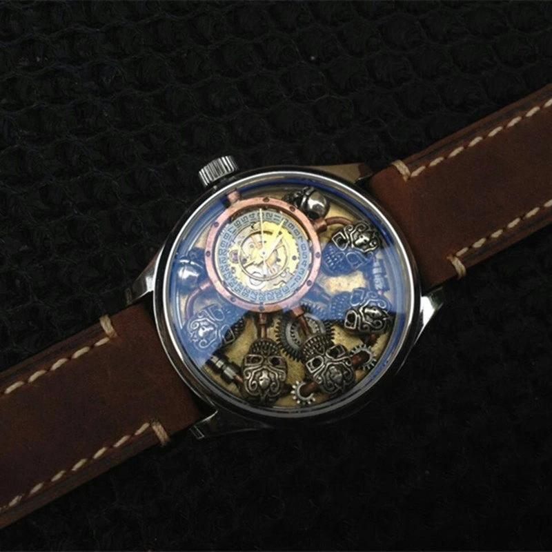 Baiqi Original Steampunk Watch, Croxin Sterling Silver Skull Watch, Fully Automatic Mechanical Personalized Watch
