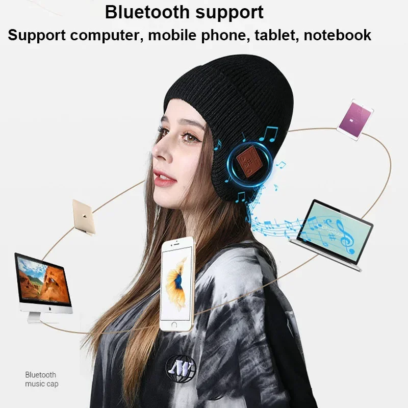 Wireless Bluetooth 5.0 Hat Outdoor Warm Music Headset with MIC for Handsfree Rechargeable Earphone Gift for Men Women Headphone