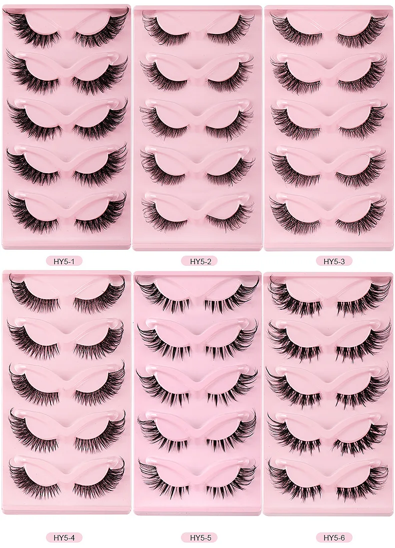 5 Pairs Fake Lashes Fox Eye Natural Look Makeup Extension Handmade Strip Lashes Fluffy Faux Mink Half False Eyelashes Cat Eye