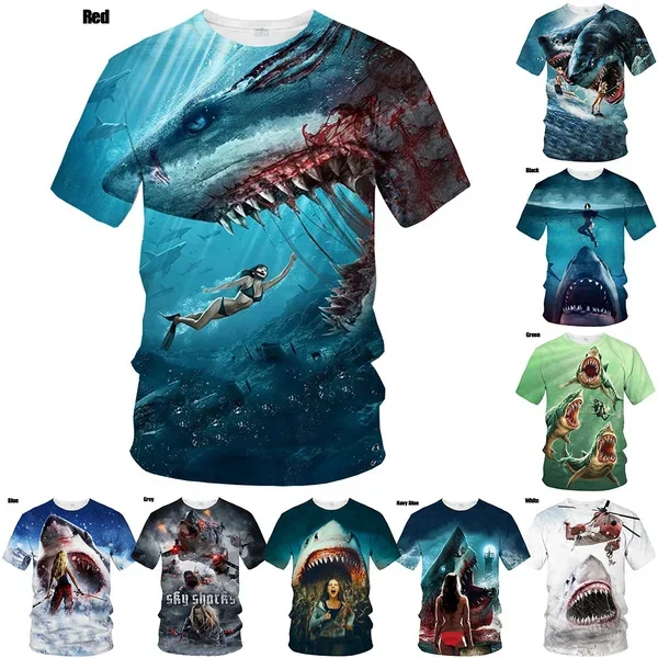 New Summer Fashion Slim T-shirt 3D Printing T-shirt 3D Shark Men\'s/women\'s  Short-sleeved Casual Round Neck Top Men\'s Clothing