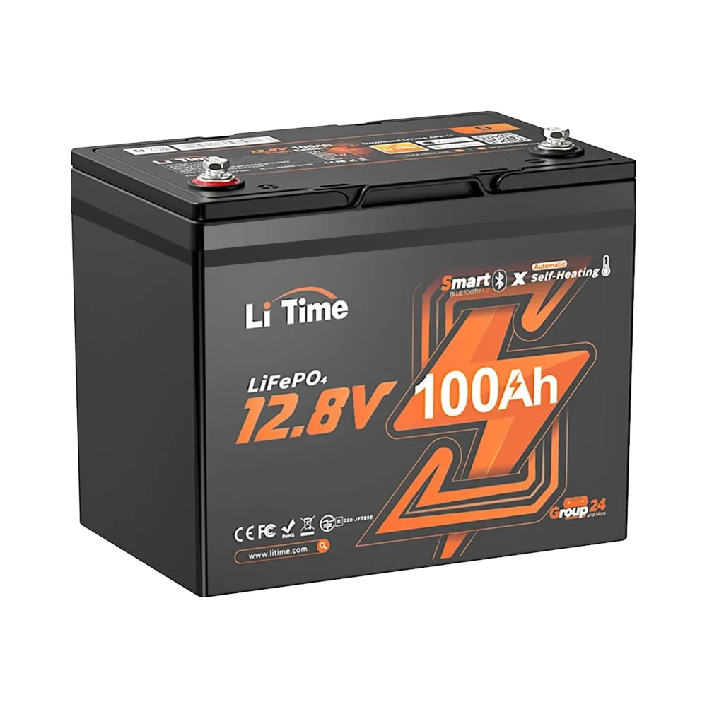 

12V 100Ah Group 24 Self-Heating Bluetooth Lithium Battery LiFePO4 1280Wh Capacity 100A BMS IP65 Waterproof for RVs Marine
