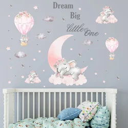 Baby Elephant Moon Sleeping Wall Sticker Kids Baby Room Background Decor Art Decals Wallpaper Bedroom Home Decoration Stickers