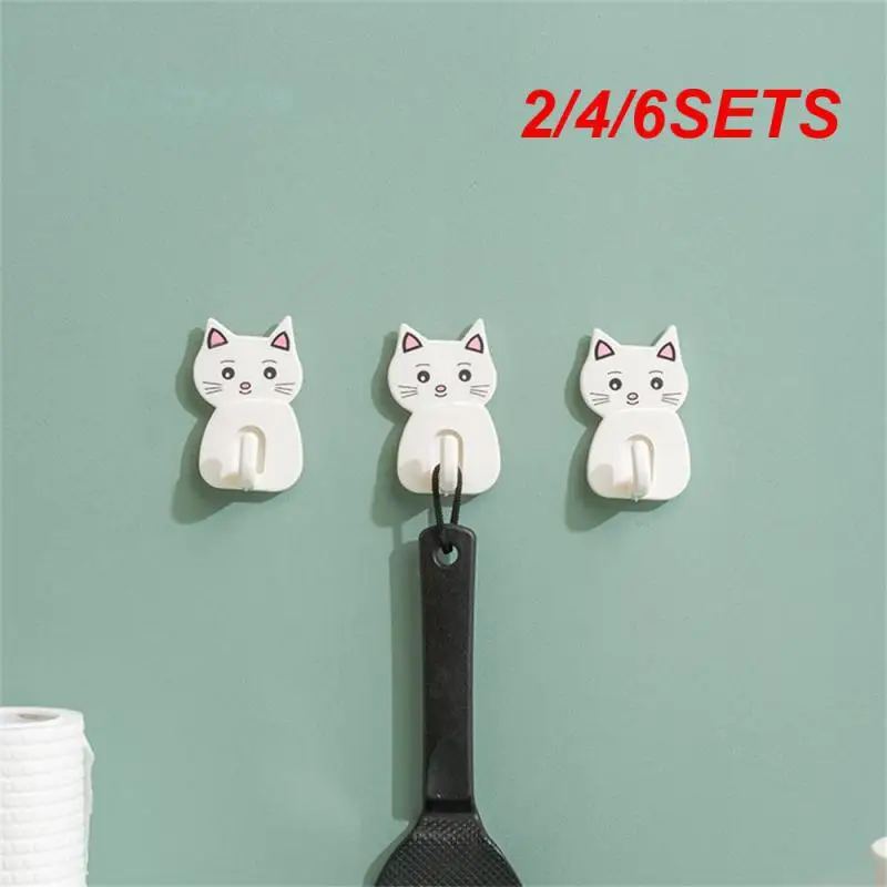 

2/4/6SETS Cat Sticker Hooks Strong Load-bearing Paste Hook Household Accessories Seamless Paste Hook