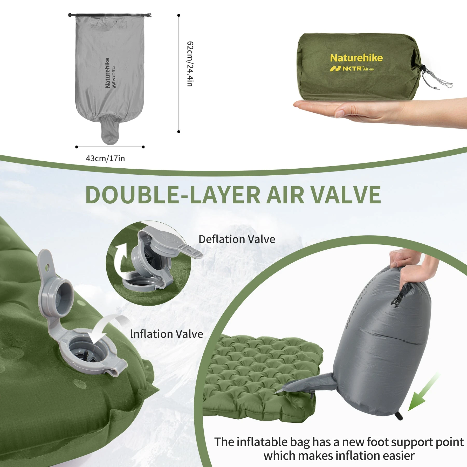 Naturehike NKTR Air スリーピングマット Naturehike Inflatable Mattress 1-Person Lightweight Camping Mat
