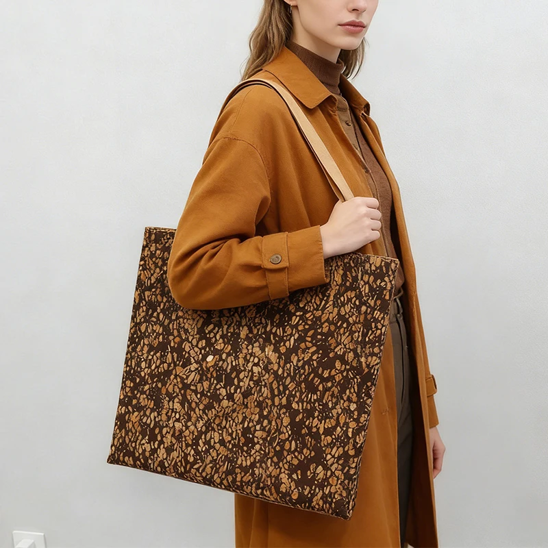 

Пробковая большая сумка с кофейной густью, водонепроницаемая, экологически чистая, пригородная работа, офисная сумка на плечо для покупок для женщин, повседневное использование