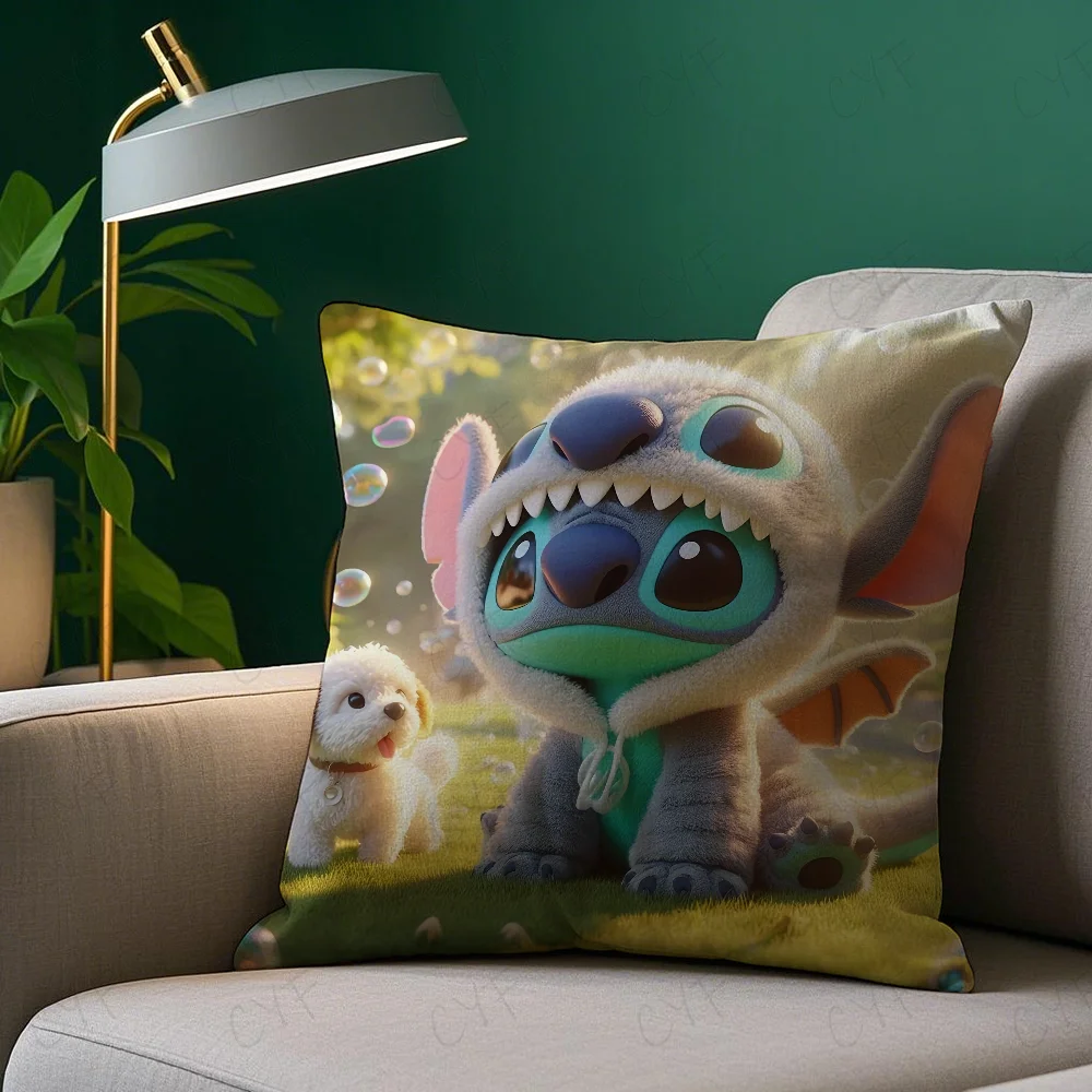 New C-Cute D-Disney Stitch Star Pillow Case Pillowcase Anti-dustmite Pillow Invisible zipper silky short plush Sofa cushion cove