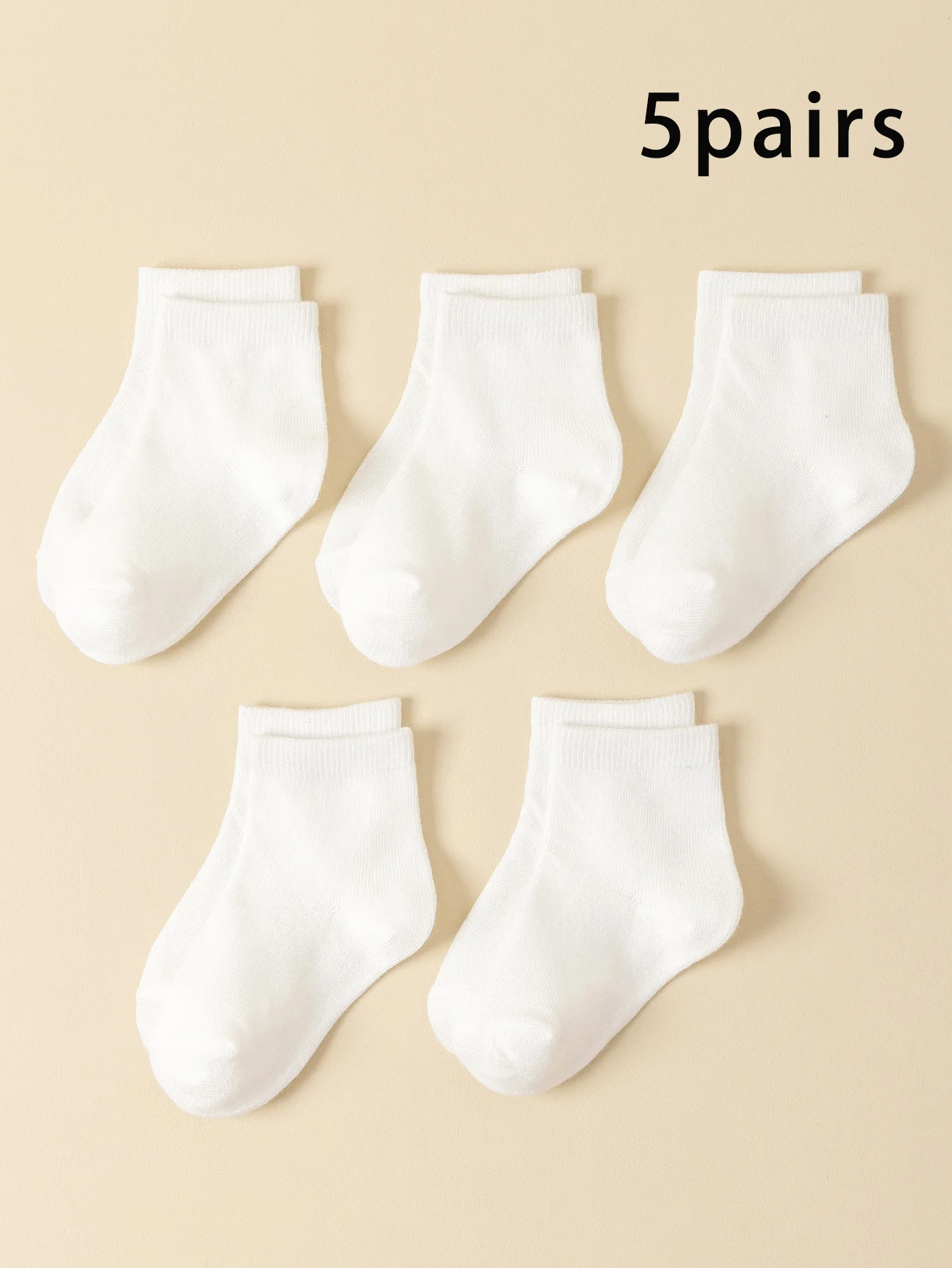 Baby Socks 5pairs/set Infant Solid Color Soft And Comfortable White Mid-Calf Socks For Daily Life