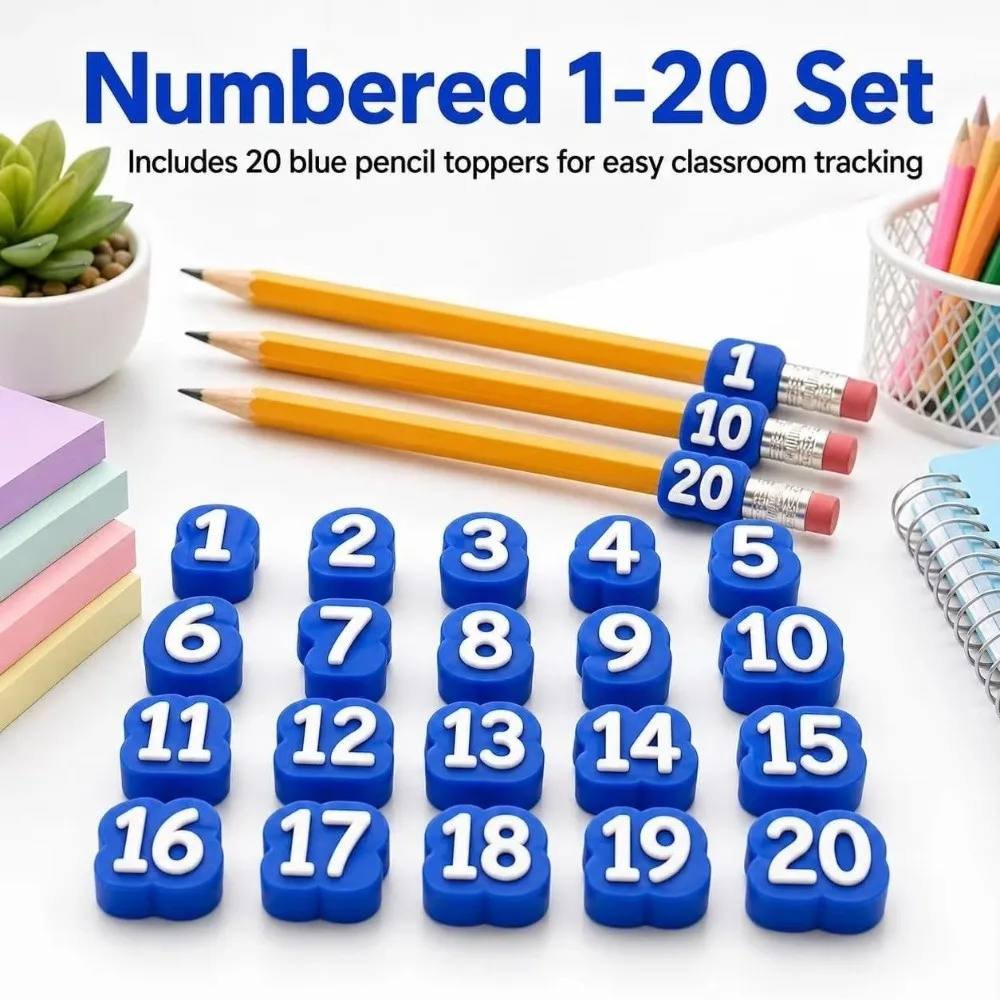 50pcs Soft Pencil Tracking Markers Reusable Silicone Numbered Pencil Caps Cute Numbered Pencil Toppers Classroom Use