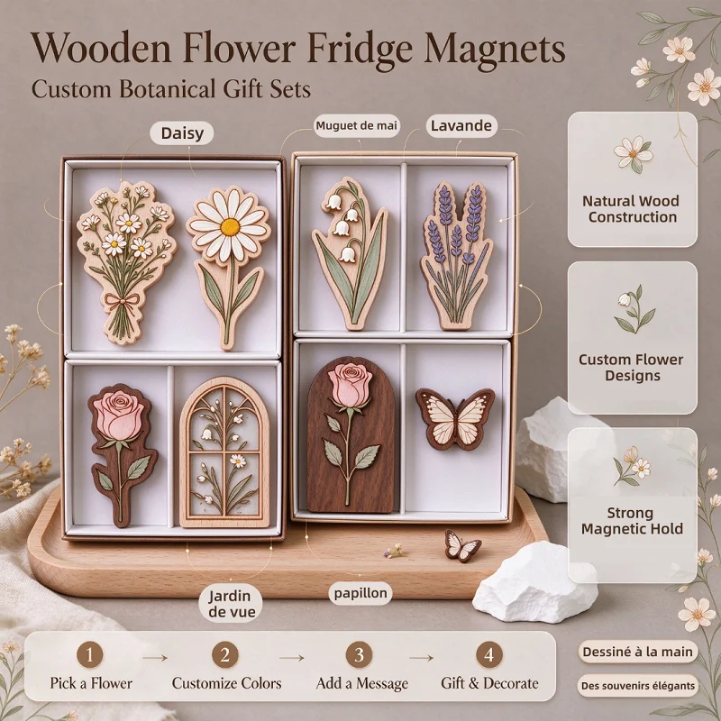 Wholesale Customized Three Layer 3D Wooden Fridge Magnets Personalized Custom Refrigerator Stickers With Name Printing Artwork