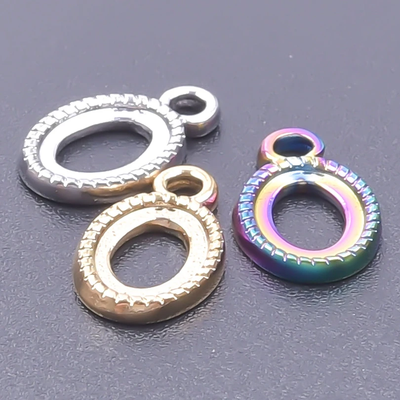 DIY 스테인레스 스틸 타원형 레인보우 실버 골드 컬러, 귀걸이 펜던트, 남녀공용, 13x8mm, 5 개