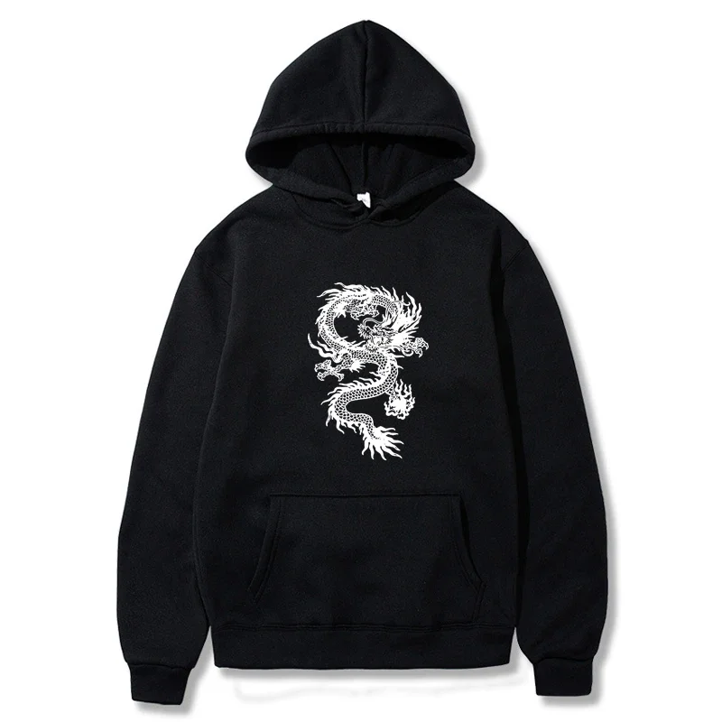 

Women Hoodie Pocket Long Sleeve White Dragon Hoody Oversize Loose Sweatshirts Autumn Fleece Hoodies Fashion Casual Clothing