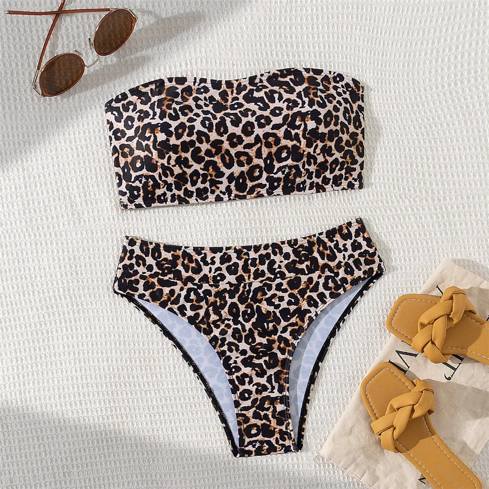 

Leopard Print Bandeau Bikinis Sets Holiday Strapless Swimwear 2025 Sexy Swimsuit Women Bathing Suit Bikini Mujer Biquinis Summer