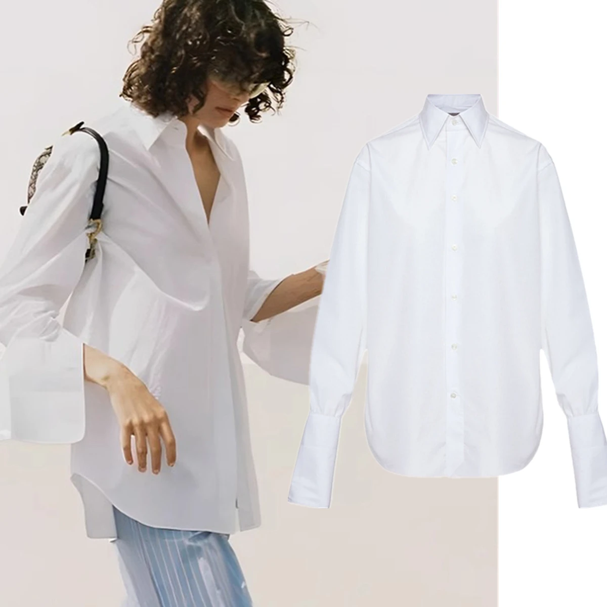 

Maxdutti Minimalist Retro Boyfriend Style Pure Cotton Shirt Women's Blouses And Shirt Flare Sleeve Women's Shirt Woman clothing