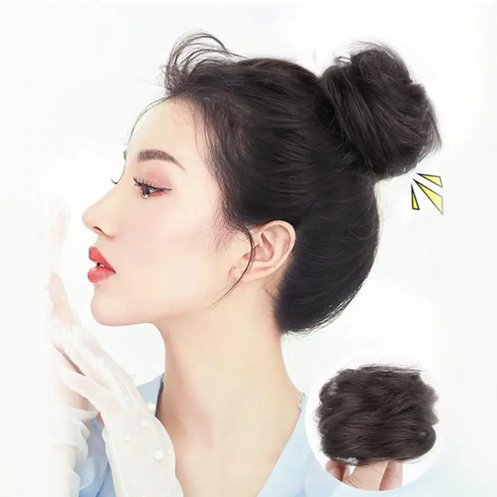 Chignon Hairpiece Elastic Simulation Human Hair Smooth Bun Ponytail Hair Pieces Rubber Band Hair Pieces Donut Chignon For Ladies