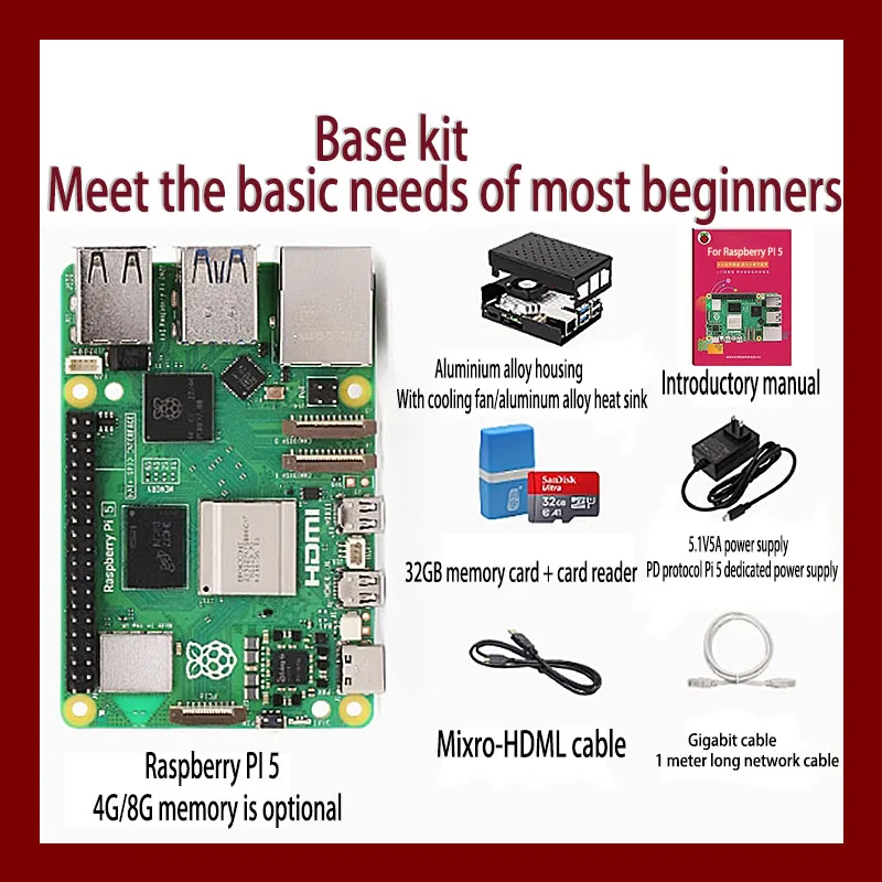 Official original Raspberry Pi5/4B 8GB 16GB 4GB 2GB Laptop MIni PC Computer,2.4GHz 64bit Quad-core Arm Cortex-A76,Bluetooth5.0,BLE Wireless  HDR