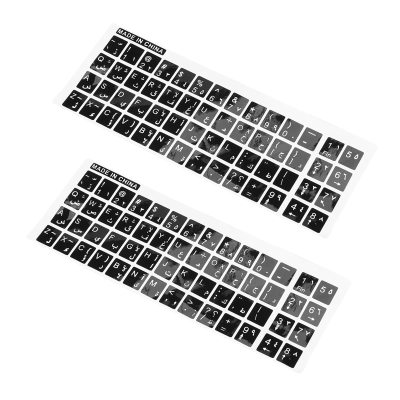 2X White Letters Arabic English Keyboard Sticker Decal Black For Laptop PC