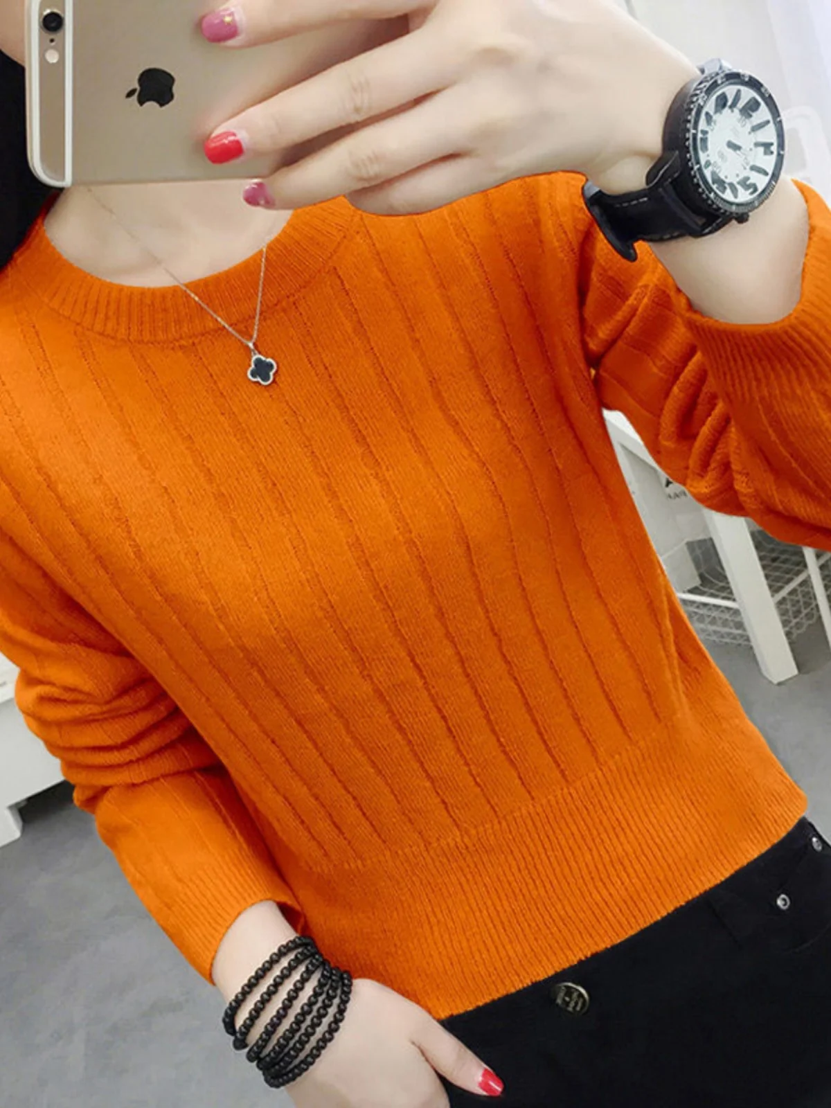 

Свободный женский вязаный свитер Long Sve, круглый Ne Twist, повседневная универсальная внутренняя одежда, футболка, топ на весну, осень, зиму