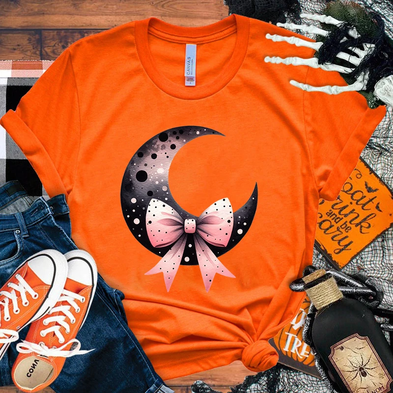 

Funny Halloween Moon Printed T-Shirts Fashion Women Summer Tee Shirt Unisex Casual Short Sleeve Round Neck Tops T-Shirts